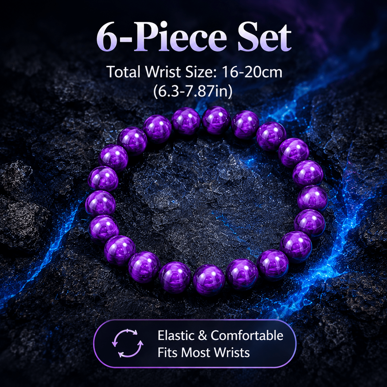 6pcs Fashion Purple Tiger Eye Bracelet Set